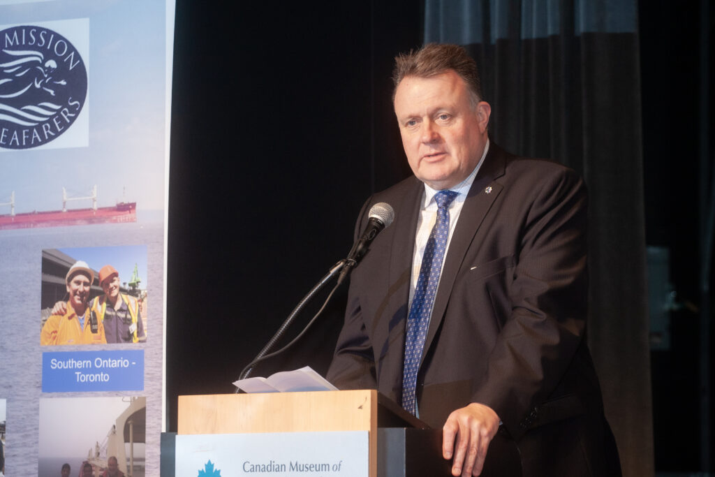 Addressing the luncheon guests, port and community partners and friends of the Mission: His Honour The Honourable Arthur J. LeBlanc, Lieutenant Governor of Nova Scotia, His Worship Mayor Mike Savage, and MtS Halifax Chair of the Board Alastair Gray